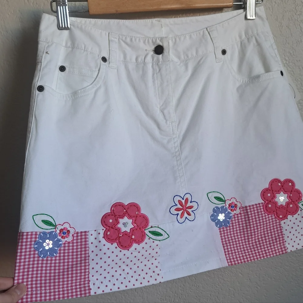 Talbots Girls White Pink Floral Denim Skirt Size 16 NWT